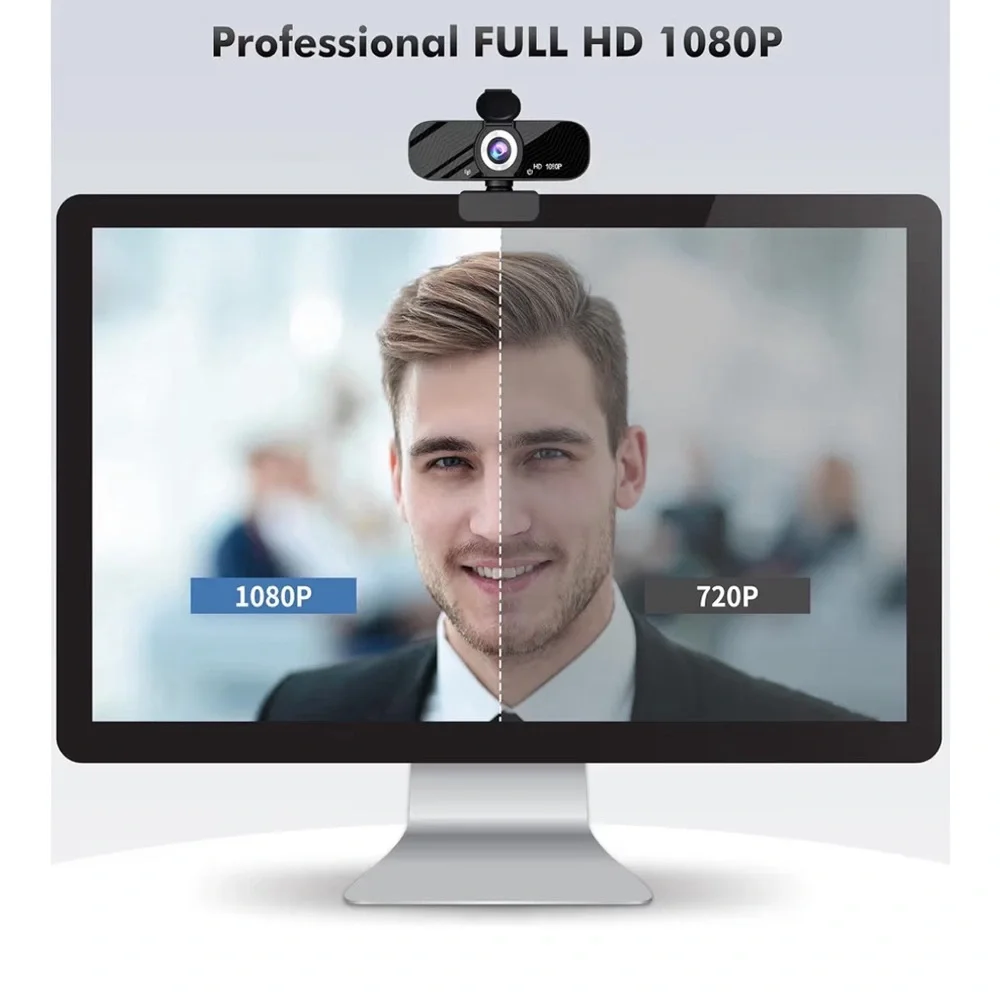 HD 1080P Black Webcam with Privacy Cover